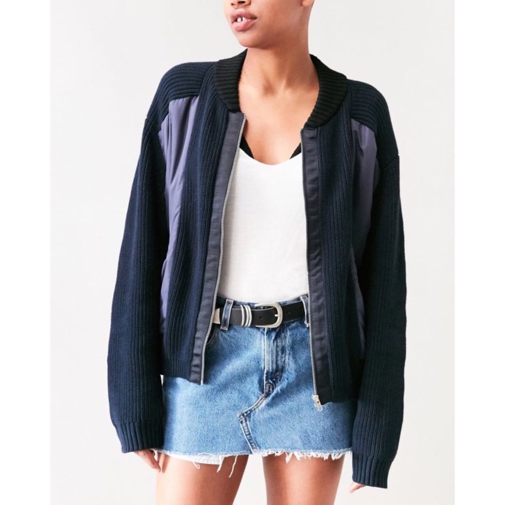 BDG Satin & Knit Bomber Sweater